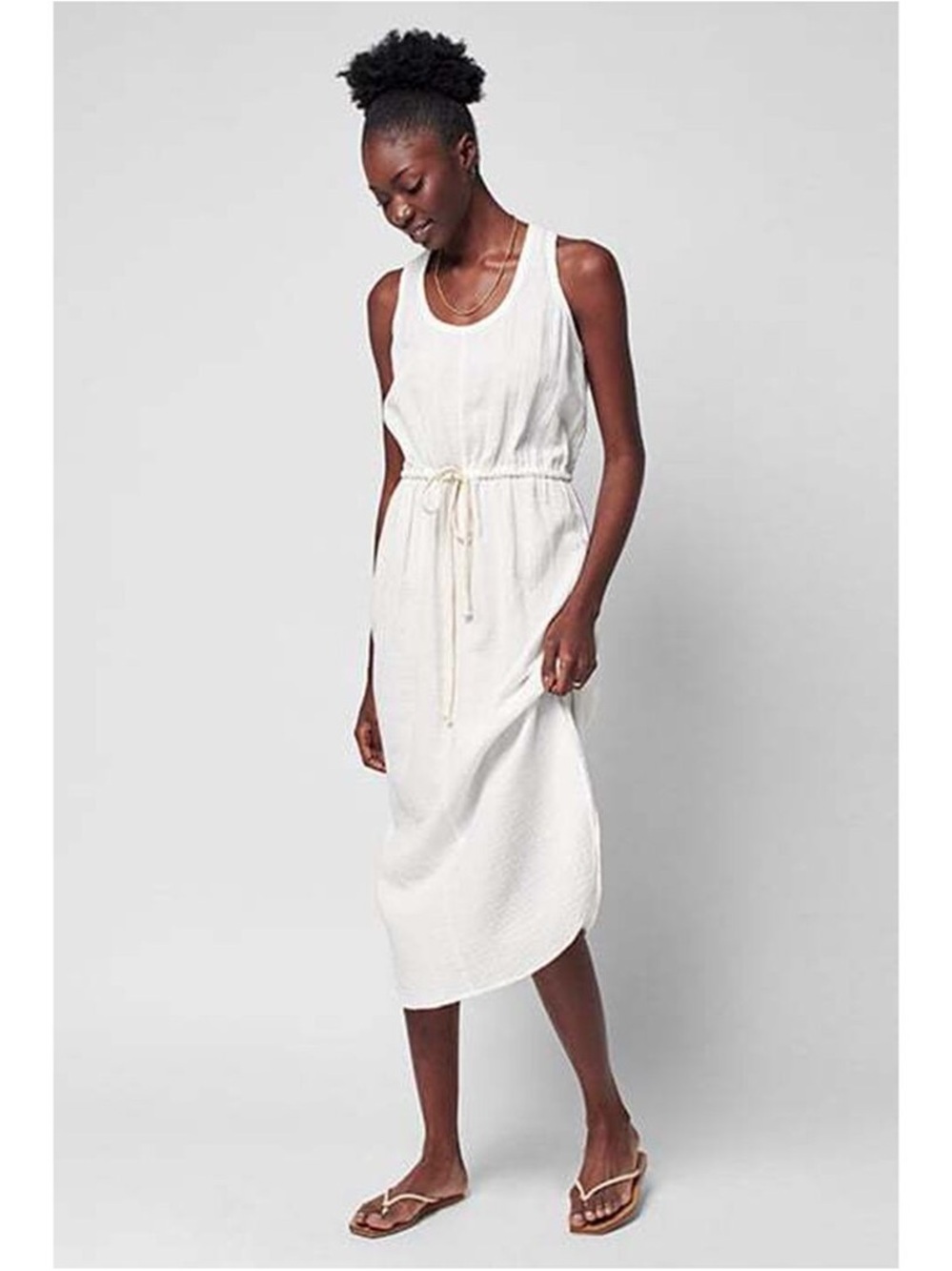 FAHERTY • Diedre Dream Gauze Dress In White Large tank midi dress organic cotton